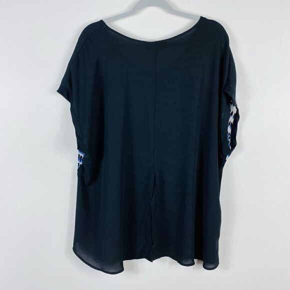 Lane Bryant Plus Size 18 20 Printed Short Sleeve Blouse Top Black Blue White - Picture 2 of 6